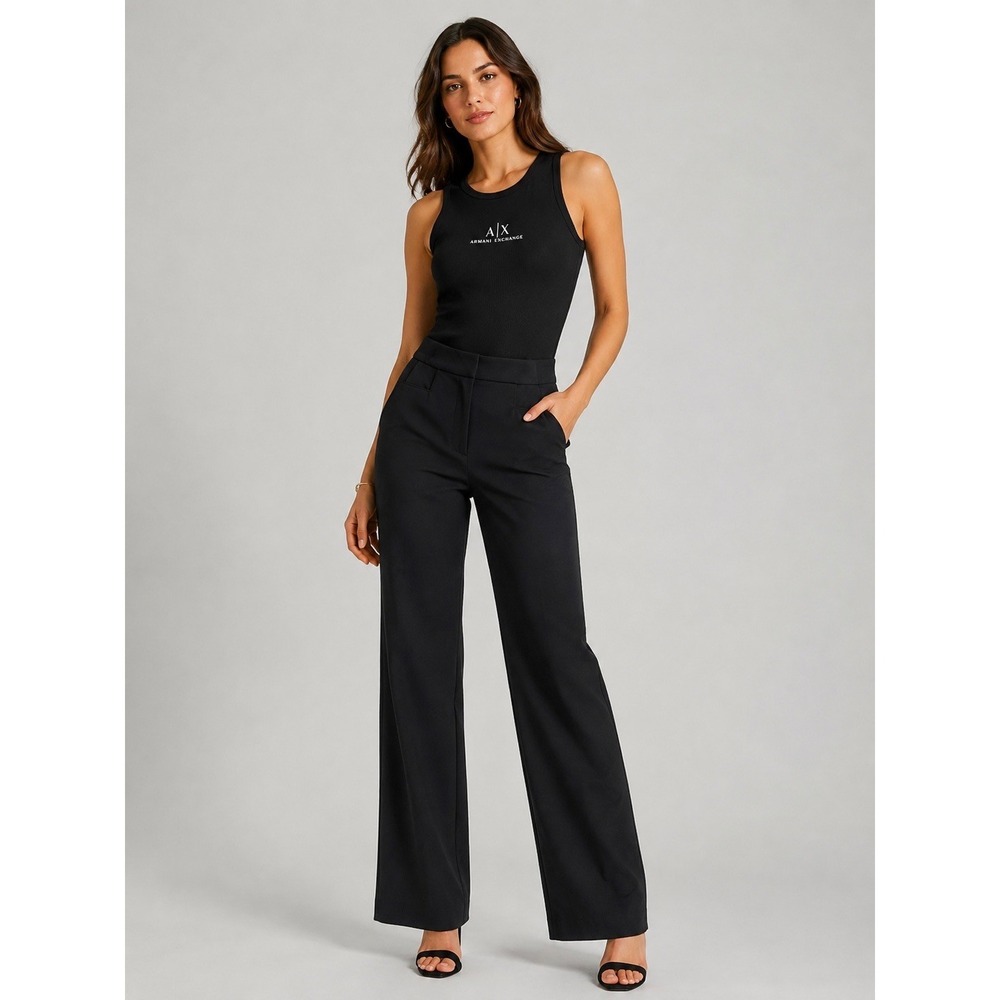 Armani Exchange Womens Black Wide Leg Tech Trousers Size 2 RN91714 CA32528